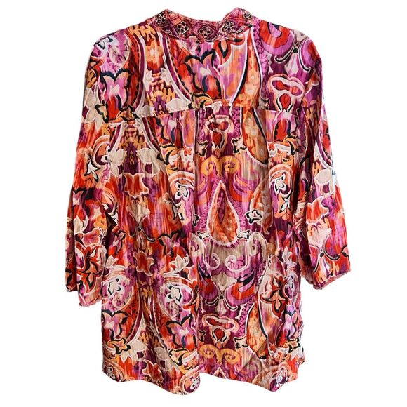 Chicos Tunic Top Womens 16 L (3) 40th Anniversary Beaded Paisley Boho 3/4 Sleeve - Picture 3 of 9